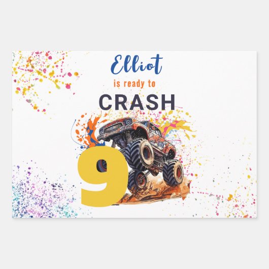 Klaar om een monstervrachtwagen te crashen inpakpapier vel (Voorkant)