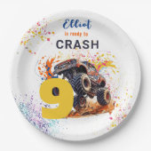 Klaar om een monstervrachtwagen te crashen papieren bordje (Voorkant)