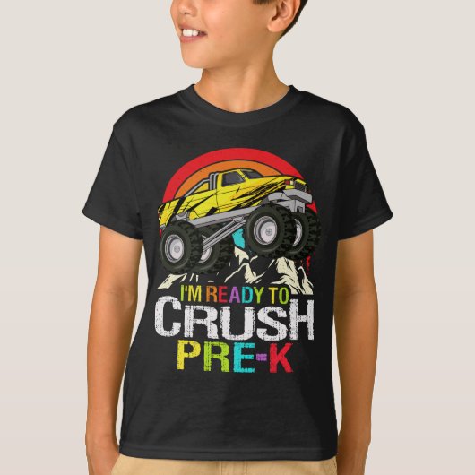 Klaar om een pre-k Retro School Monster truck te m T-shirt (Voorkant)