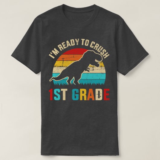 Klaar om eerste graad 1 terug naar schooldino te v t-shirt (Design voorkant)