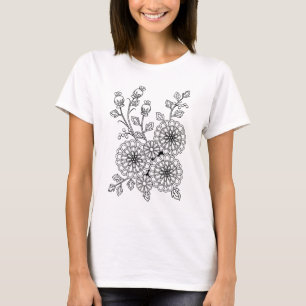 Klaar om Fancy Floral ontwerp te kleuren T-shirt