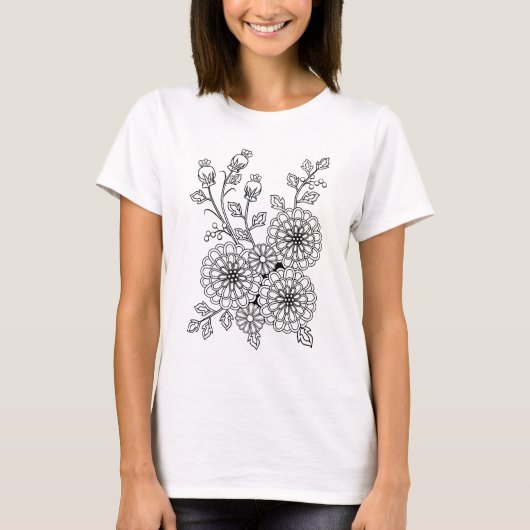 Klaar om Fancy Floral ontwerp te kleuren T-shirt (Voorkant)