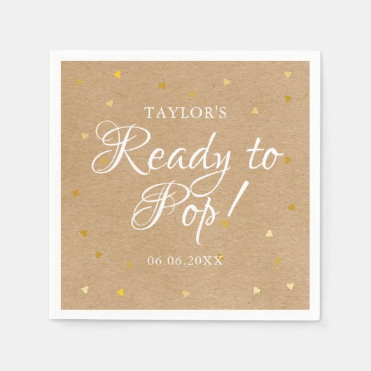 Klaar om Gouden Hartjes Confetti Baby Shower Servet (Voorkant)