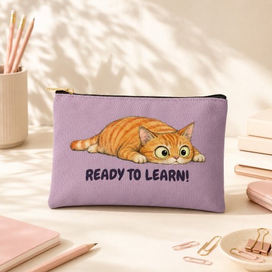 Klaar om Grappige Oranje Kat Mauve Potloodetui te Etui