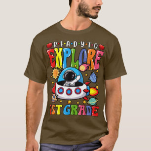 Klaar om het 1e Grade Cute Astronaut terug naar te T-shirt