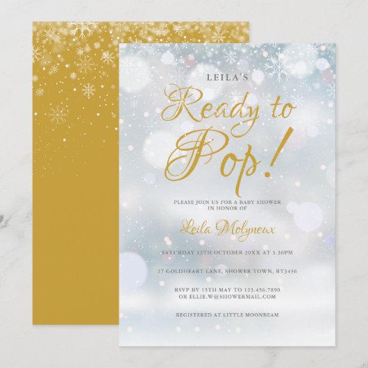 Klaar om het Baby shower van Sneeuwvlokken eerst t Kaart (Voorkant / Achterkant)