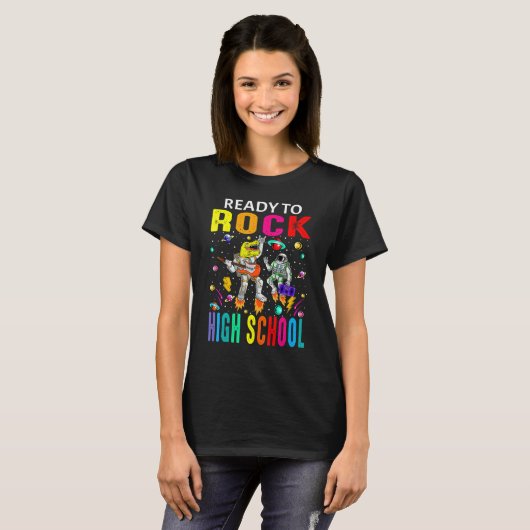 Klaar om High School Astronaut Dinosaur terug te r T-shirt (Voorkant volledig)
