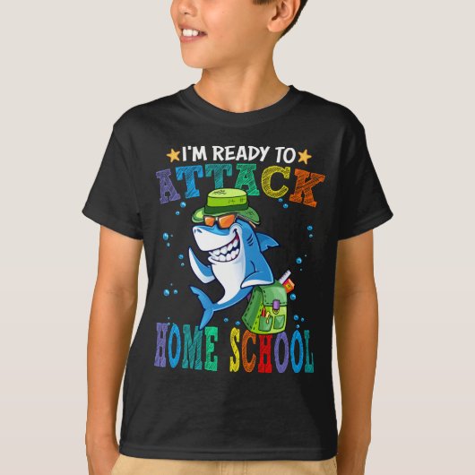 Klaar om Home School Shark Back School aan te vall T-shirt (Voorkant)