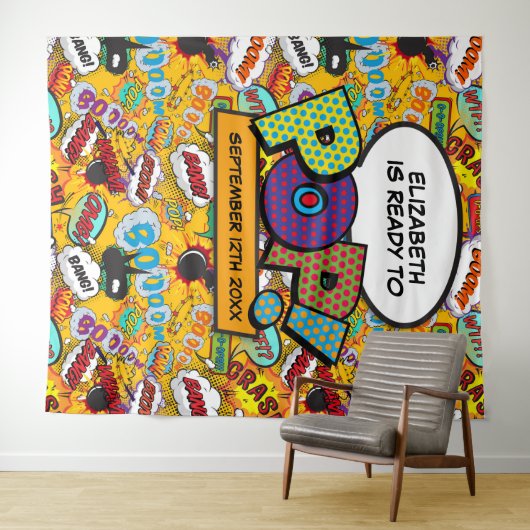 Klaar om leuk te babyshow Foto booth achtergrond Wandkleed (In Situ (horizontaal))