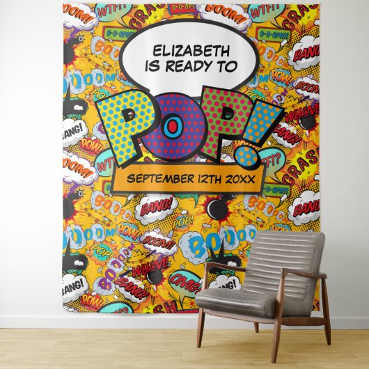 Klaar om leuk te babyshow Foto booth achtergrond Wandkleed (In situ)