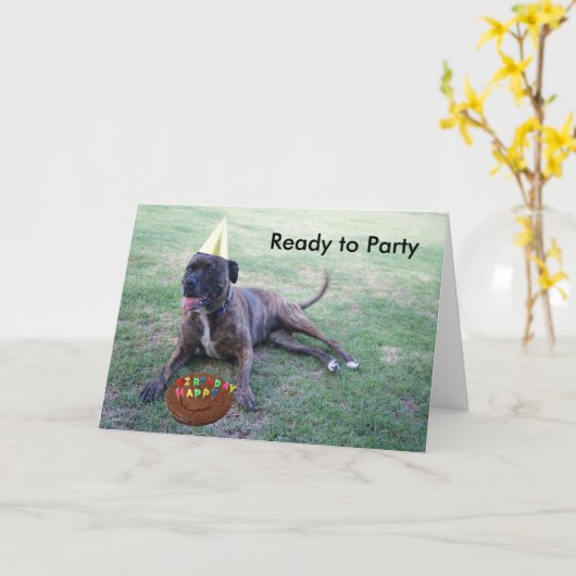Klaar om met Birthday Dog en Brownie Cake te gaan Kaart (Gele Bloem)