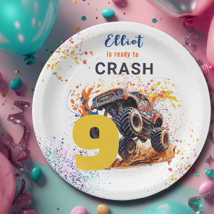 Klaar om monstertruck verjaardag te kraken papieren bordje