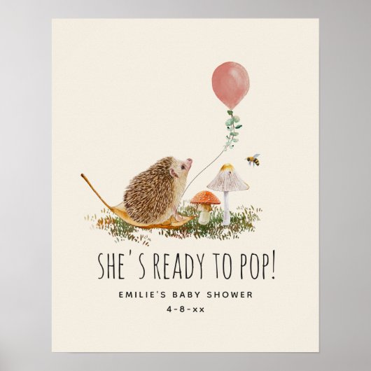 Klaar om paddenstoelen Pop Egel Baby shower Roze Poster (Voorkant)