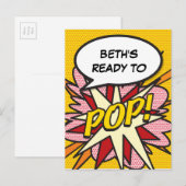 Klaar om POP Baby shower Fun Retro Comic Book Pop Uitnodiging Briefkaart (Voorkant / Achterkant)