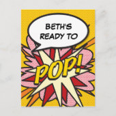 Klaar om POP Baby shower Fun Retro Comic Book Pop Uitnodiging Briefkaart (Voorkant)