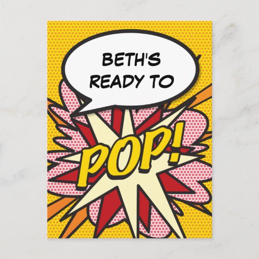 Klaar om POP Baby shower Fun Retro Comic Book Pop Uitnodiging Briefkaart (Voorkant)