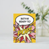 Klaar om POP Baby shower Fun Retro Comic Book Pop Uitnodiging Briefkaart (Staand voorkant)