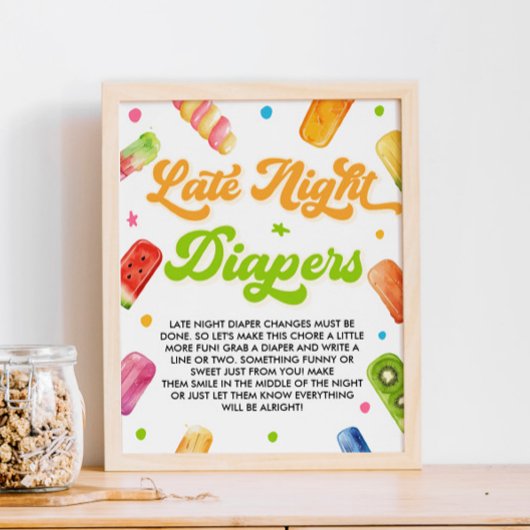 Klaar om Pop Baby shower Late Night Luiers Game Poster