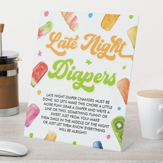 Klaar om Pop Baby shower Late Night Luiers Reclamebord Met Voetstuk (Insitu)
