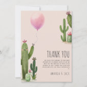 Klaar om Pop Meisje Balloon Cactus Groen Baby show Bedankkaart (Voorkant)