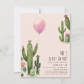 Klaar om Pop Meisje Balloon Cactus Groen Baby show Kaart (Voorkant)