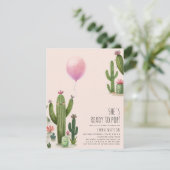 Klaar om Pop Meisje Balloon Cactus Groen Baby show Kaart (Staand voorkant)