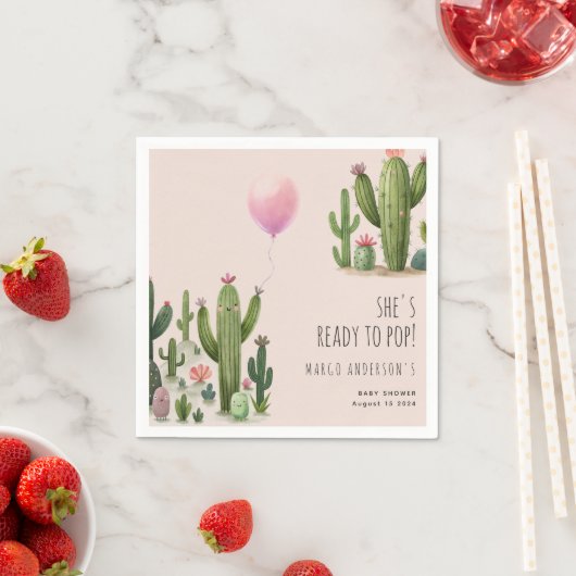 Klaar om Pop Meisje Balloon Cactus Groen Baby show Servet (Insitu)