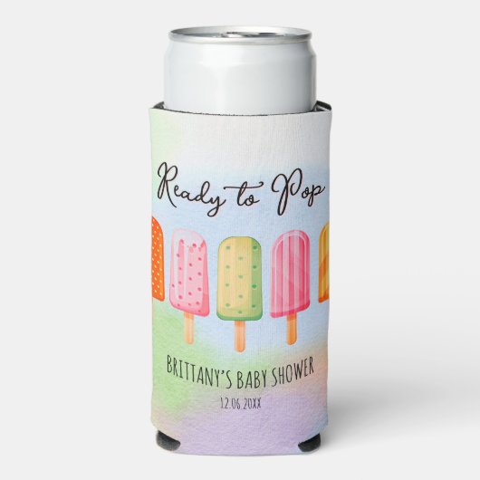 Klaar om Pop Popsicle Baby shower gunst Seltzer Blikjeskoeler (Seltzer Voorkant)