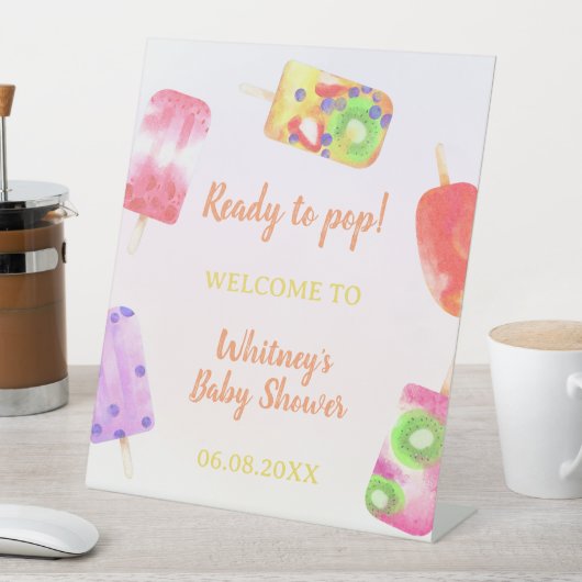 Klaar om Pop Popsicle Waterverf Baby shower Reclamebord Met Voetstuk (Insitu)