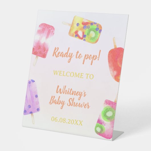 Klaar om Pop Popsicle Waterverf Baby shower Reclamebord Met Voetstuk (Voorkant)