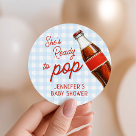 Klaar om Pop Soda Pop Cola Boy Baby shower Ronde Sticker