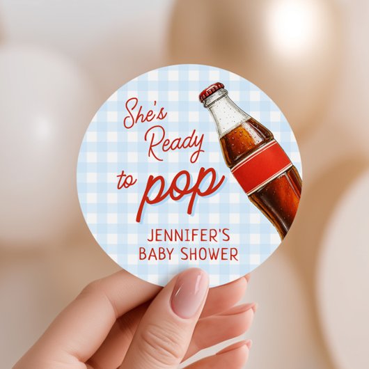 Klaar om Pop Soda Pop Cola Boy Baby shower Ronde Sticker