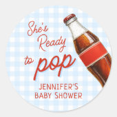 Klaar om Pop Soda Pop Cola Boy Baby shower Ronde Sticker (Voorkant)