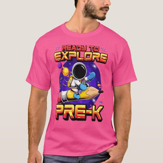 Klaar om pre-k Astronaut terug naar school Pr te o T-shirt (Voorkant)