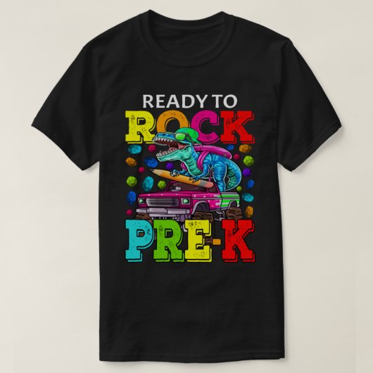 Klaar om pre-k Monster Truck Dinosaur terug te rot T-shirt (Design voorkant)