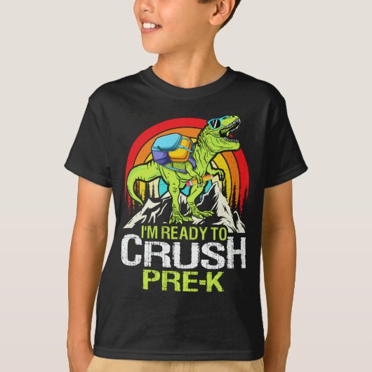 Klaar om pre-k Retro terug naar schooldinosaurus t T-shirt (Voorkant)