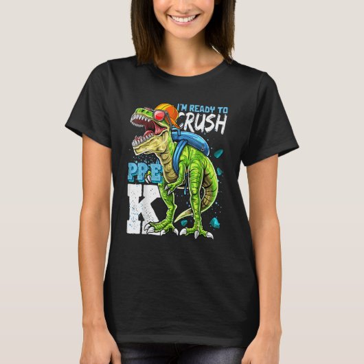 Klaar om pre-k Rex Dinosaur terug te trekken naar T-shirt (Voorkant)