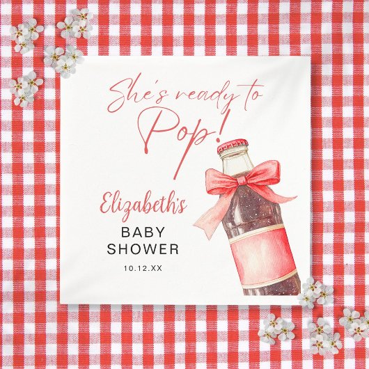 Klaar om rode strik-sodafles-babyshower te barsten servet