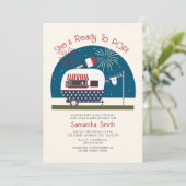 Klaar om rode witte blauwe patriottische baby show kaart (Staand voorkant)