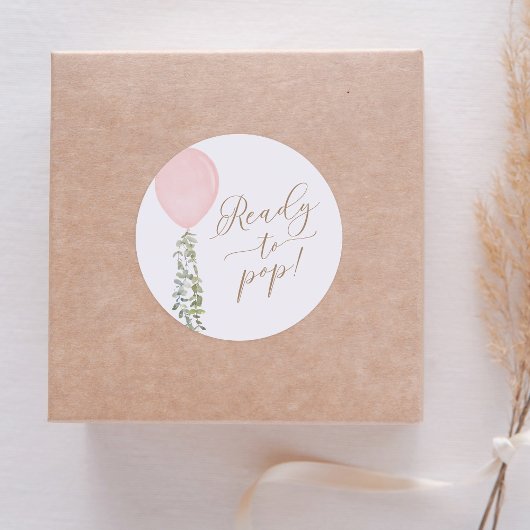 Klaar om Roze Ballon Eucalyptus Baby Shower te Kna Ronde Sticker