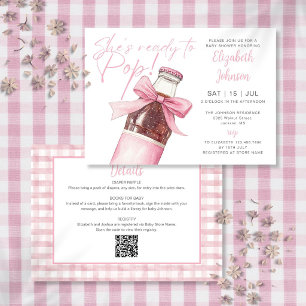 Klaar om Roze Frisdrankfles QR Code Baby Shower ui Kaart