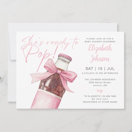 Klaar om Roze Frisdrankfles QR Code Baby Shower ui Kaart (Voorkant)