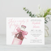 Klaar om Roze Frisdrankfles QR Code Baby Shower ui Kaart (Staand voorkant)