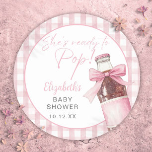 Klaar om Roze Strik Frisdrankfles Baby Borrel Ronde Sticker