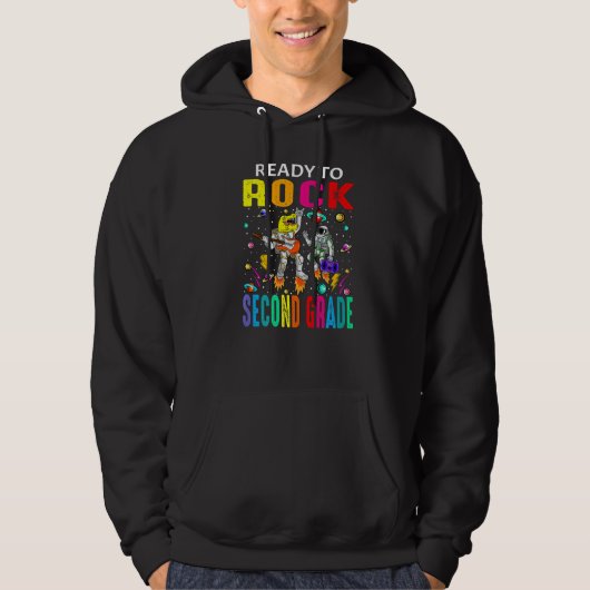 Klaar om Second Grade Ruimtevaarder Dinosaurus Rug Hoodie (Voorkant)