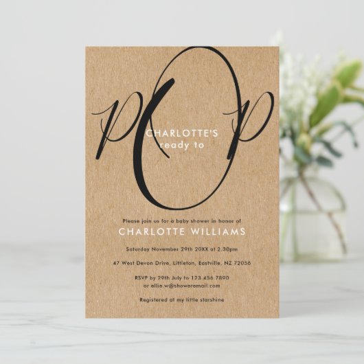 Klaar om te baren Baby Shower Chic Script Rustieke Kaart (Staand voorkant)