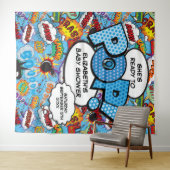 Klaar om te barsten Baby Shower Blauw Foto Achterg Wandkleed (In Situ (horizontaal))