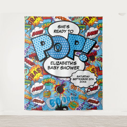 Klaar om te barsten Baby Shower Blauw Foto Achterg Wandkleed (Voorkant)