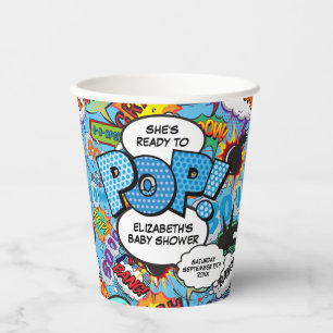 Klaar om te barsten Baby Shower Blauw Stripboek Papieren Bekers