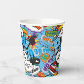 Klaar om te barsten Baby Shower Blauwe Stripboek Papieren Bekers (Links)